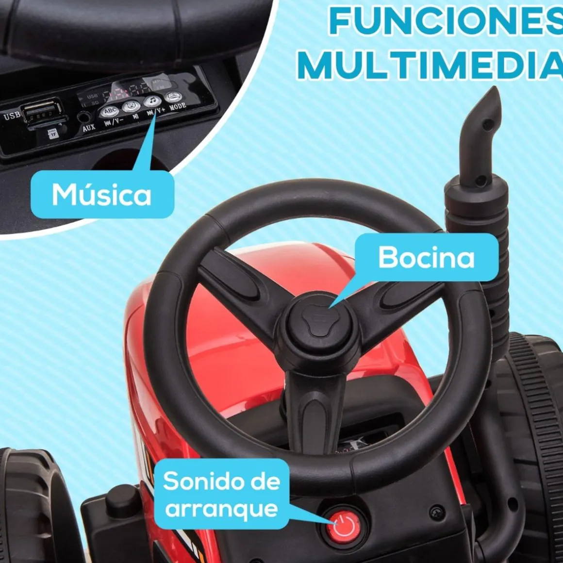 Homcom - Tractor elécrico Rojo
