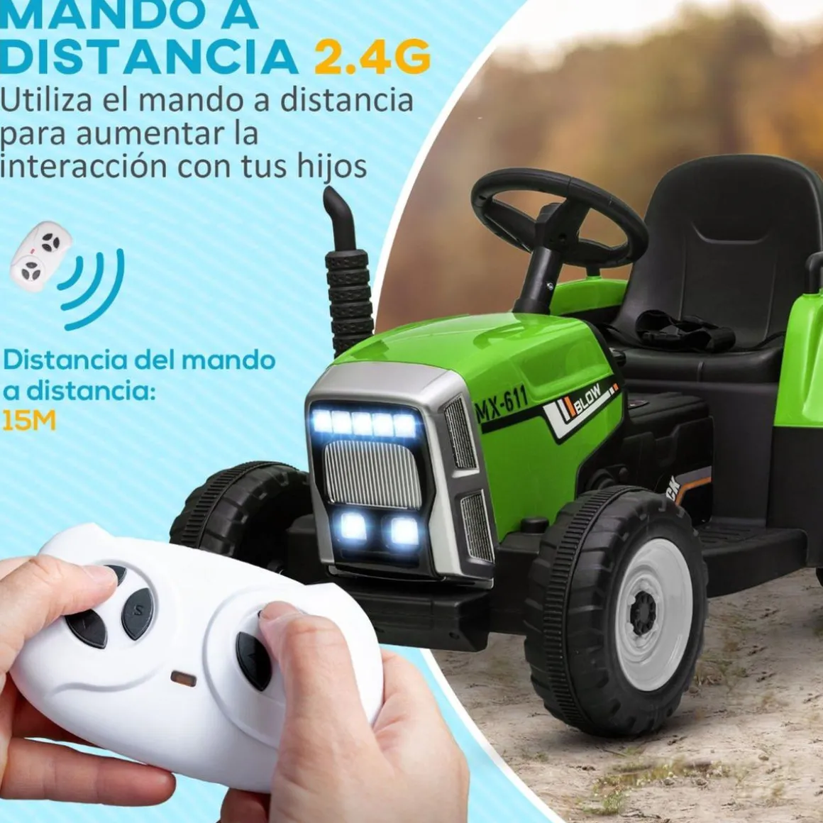 Homcom - Tractor elécrico Verde