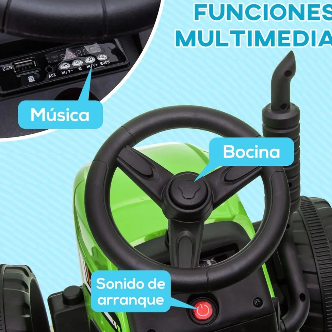 Homcom - Tractor elécrico Verde
