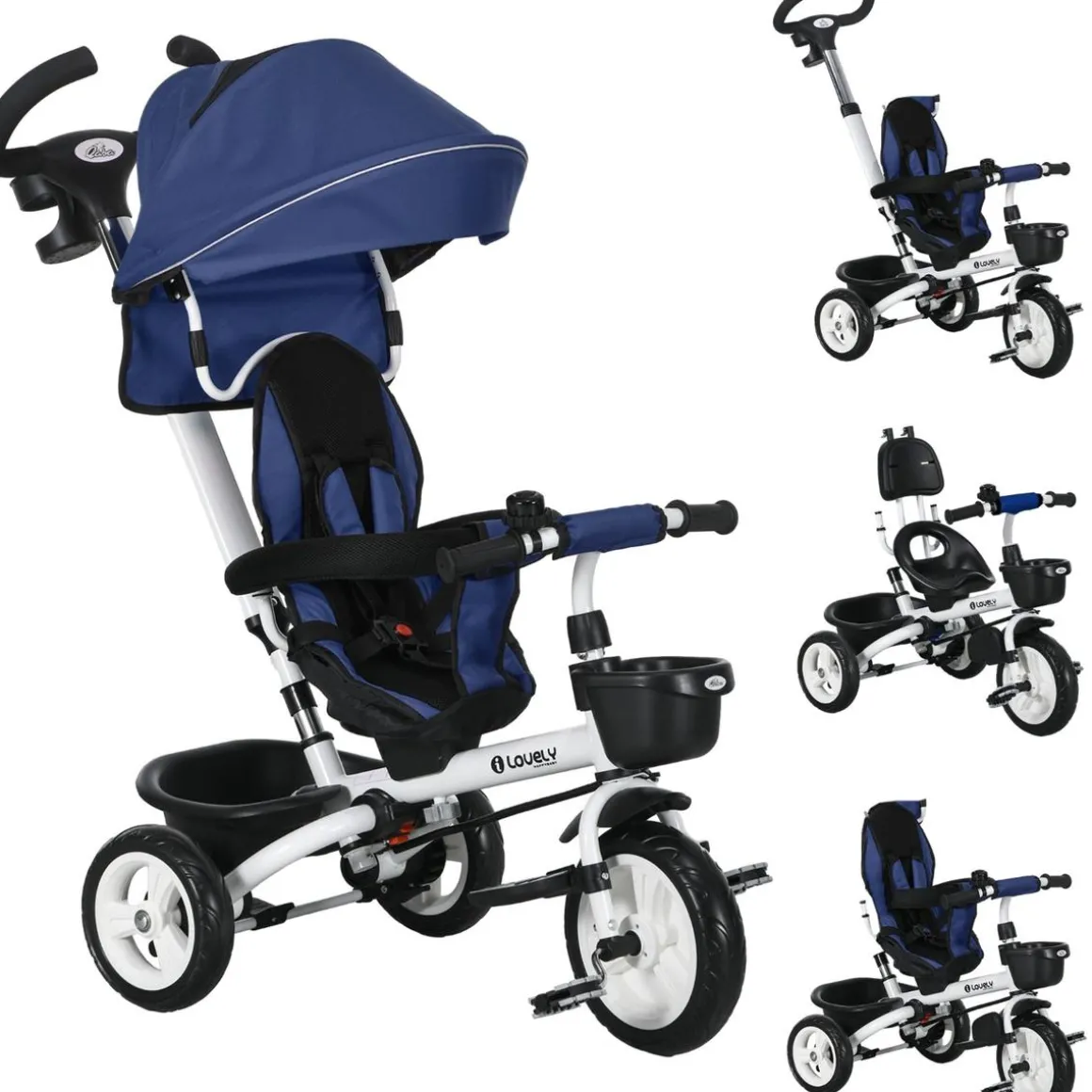 Homcom - Triciclo Evolutivo con Capota Reflectante - Azul