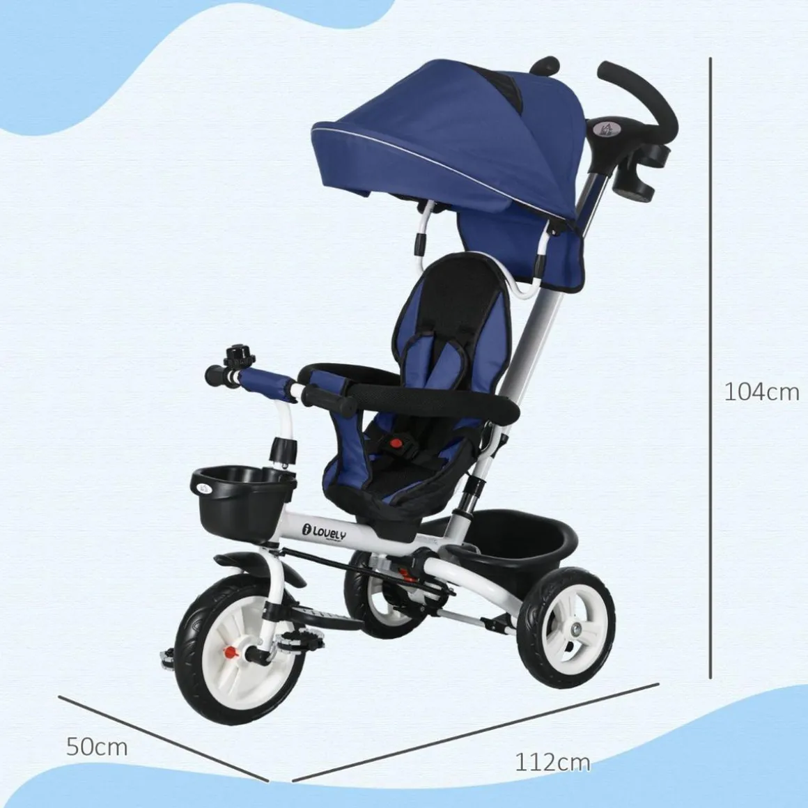 Homcom - Triciclo Evolutivo con Capota Reflectante - Azul