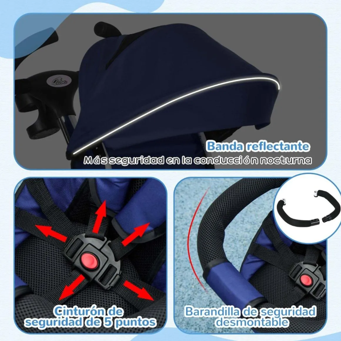Homcom - Triciclo Evolutivo con Capota Reflectante - Azul
