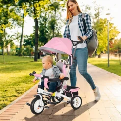 Homcom - Triciclo para bebé con capota Rosa