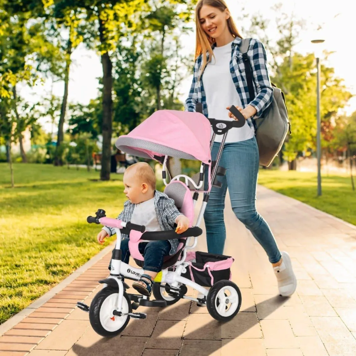 Homcom - Triciclo para bebé con capota Rosa