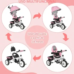 Homcom - Triciclo para bebé con capota Rosa