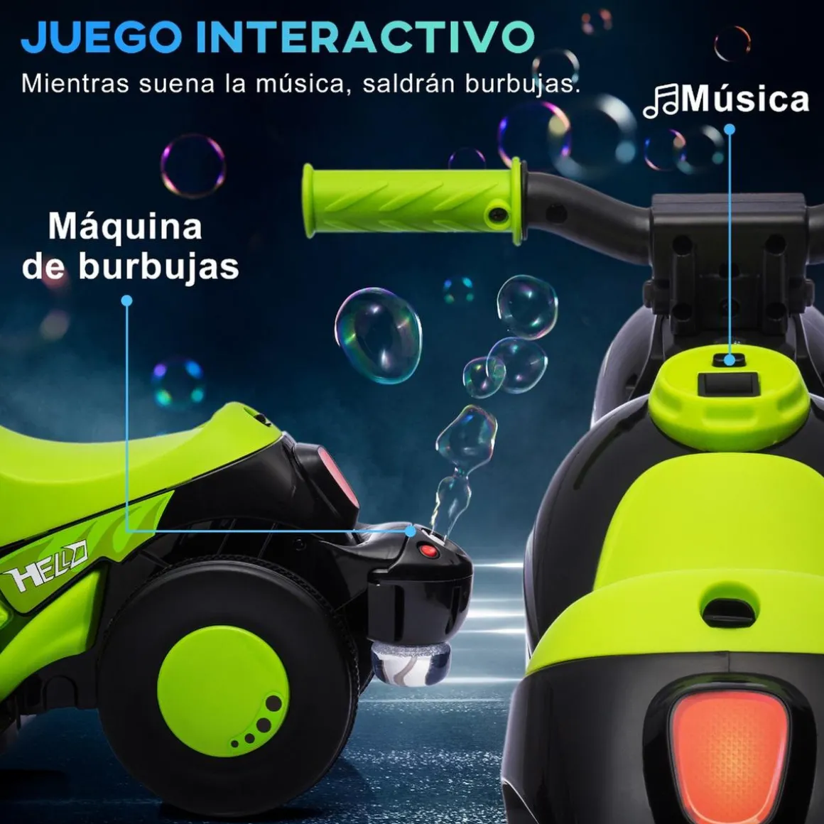 Homcom - Trimoto eléctrica batería 6 V con música y juegos Amarillo