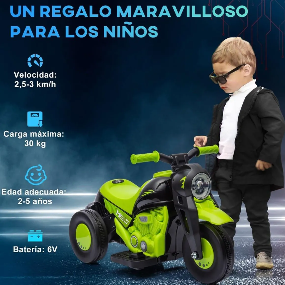 Homcom - Trimoto eléctrica batería 6 V con música y juegos Amarillo