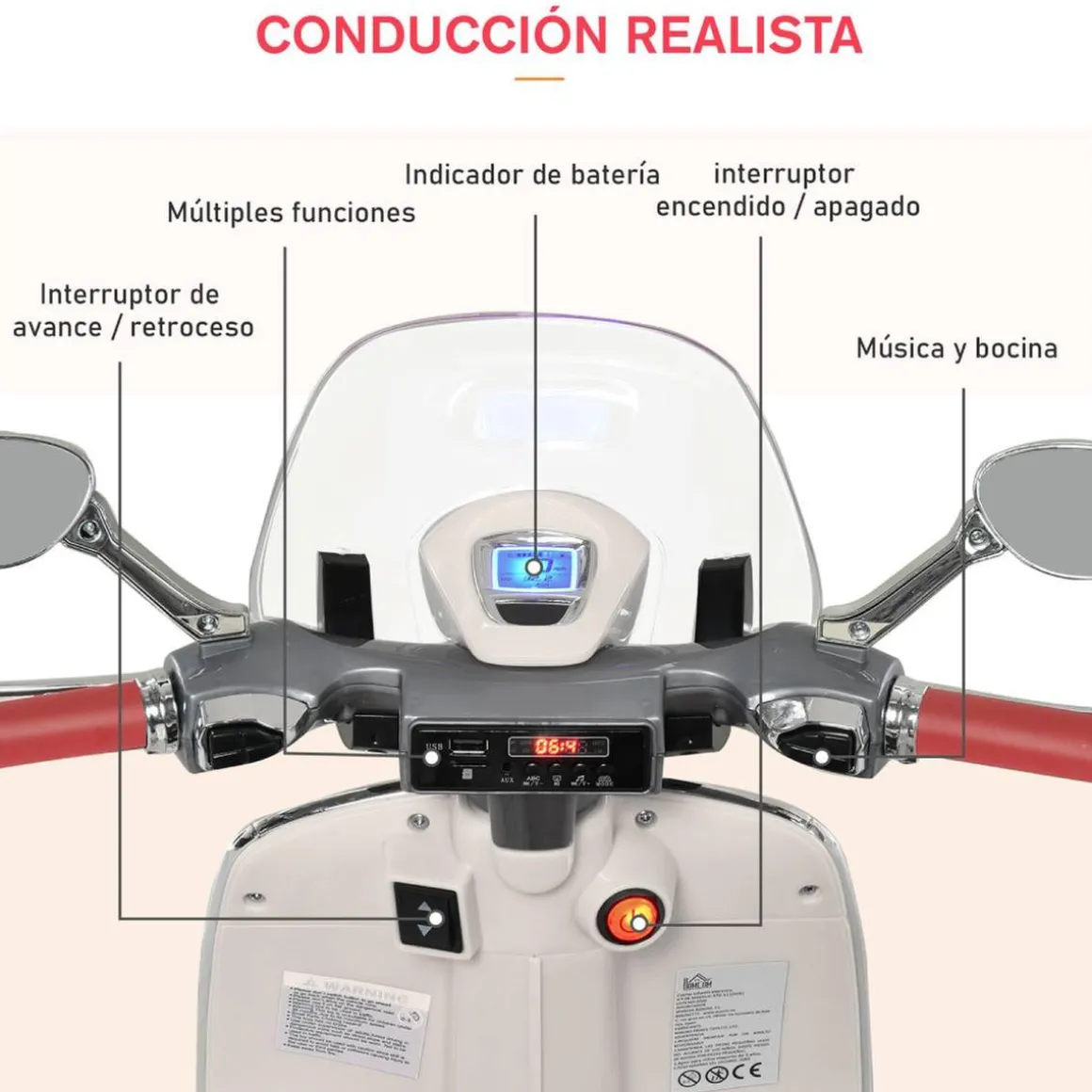 Homcom - Vespa blanca Vehículo de batería