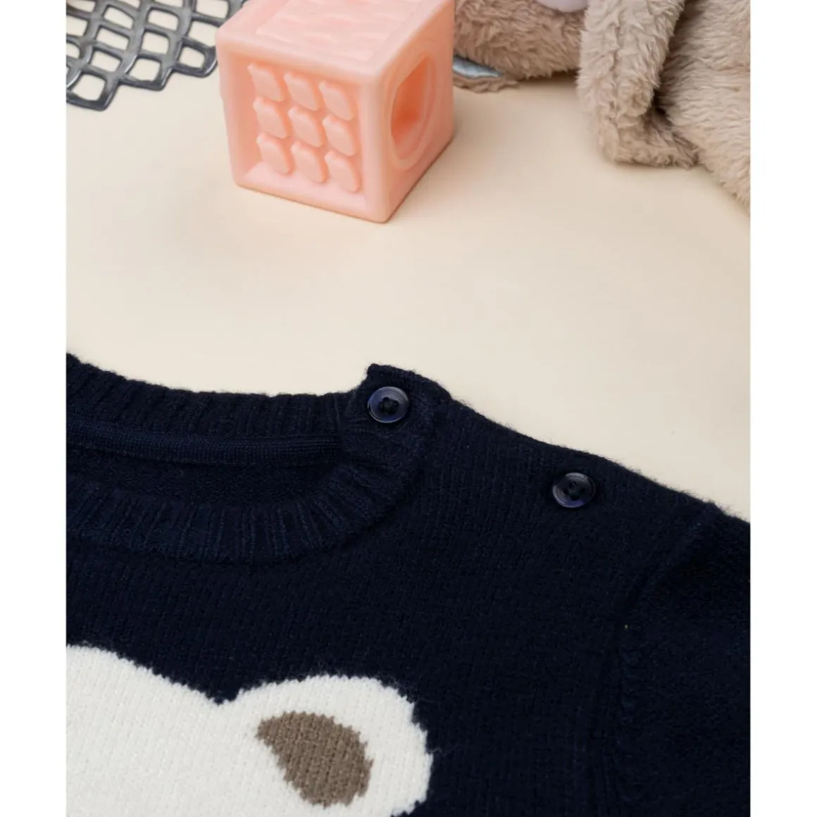 Jersey bebé azul con osito bordado