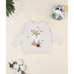 Jersey de niña beige con cervatillo bordado