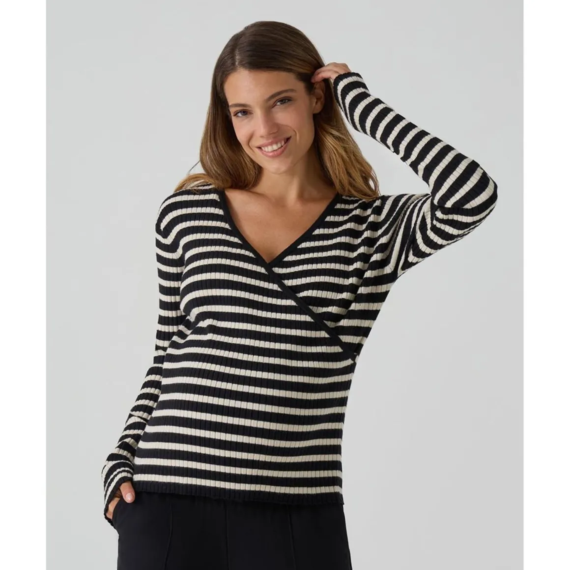 Jersey lactancia a rayas negro y beige