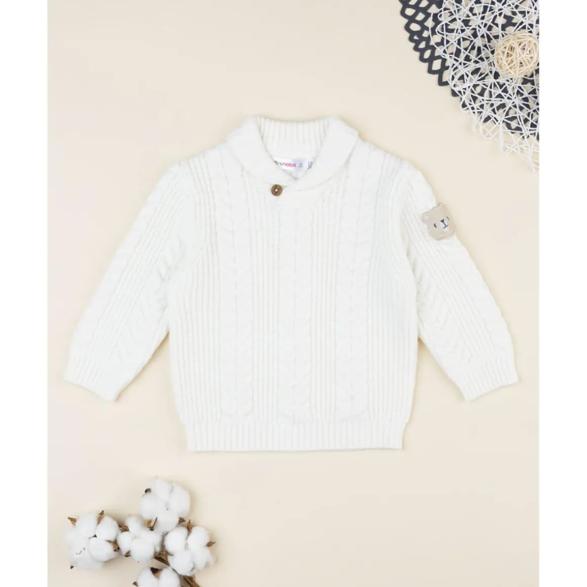 Jersey tricot blanco con parche en la manga para niño