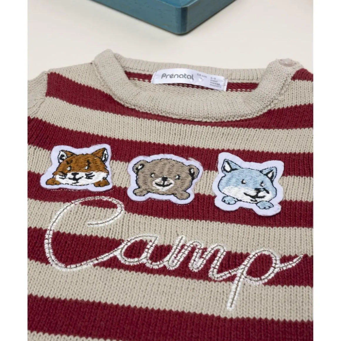 Jersey tricot niño rayas beige y burdeos