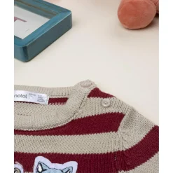Jersey tricot niño rayas beige y burdeos