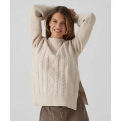 Jersey tricot premamá beige con textura trenzada