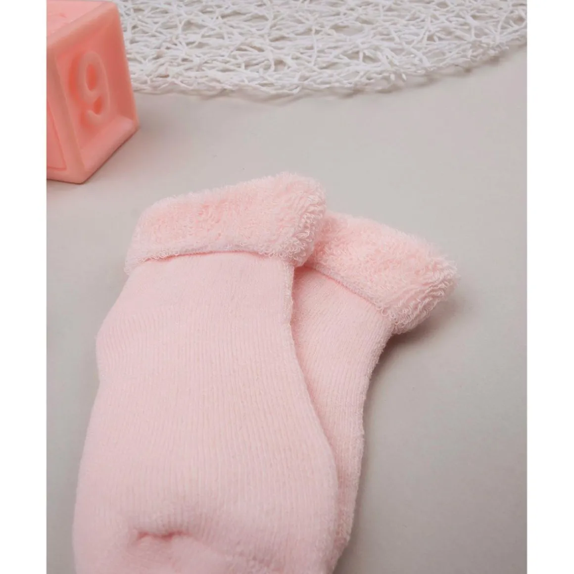 Juego de 2 pares de calcetines de rizo rosa con corazones