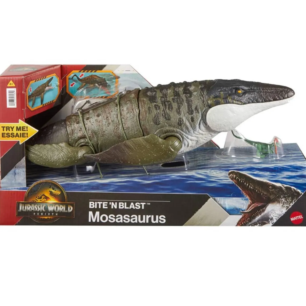 Jurassic World - Mosasaurus “Bite ’N Blast” con mini Dilophosaurus
