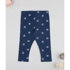 Leggings niña azul con flores y lazo