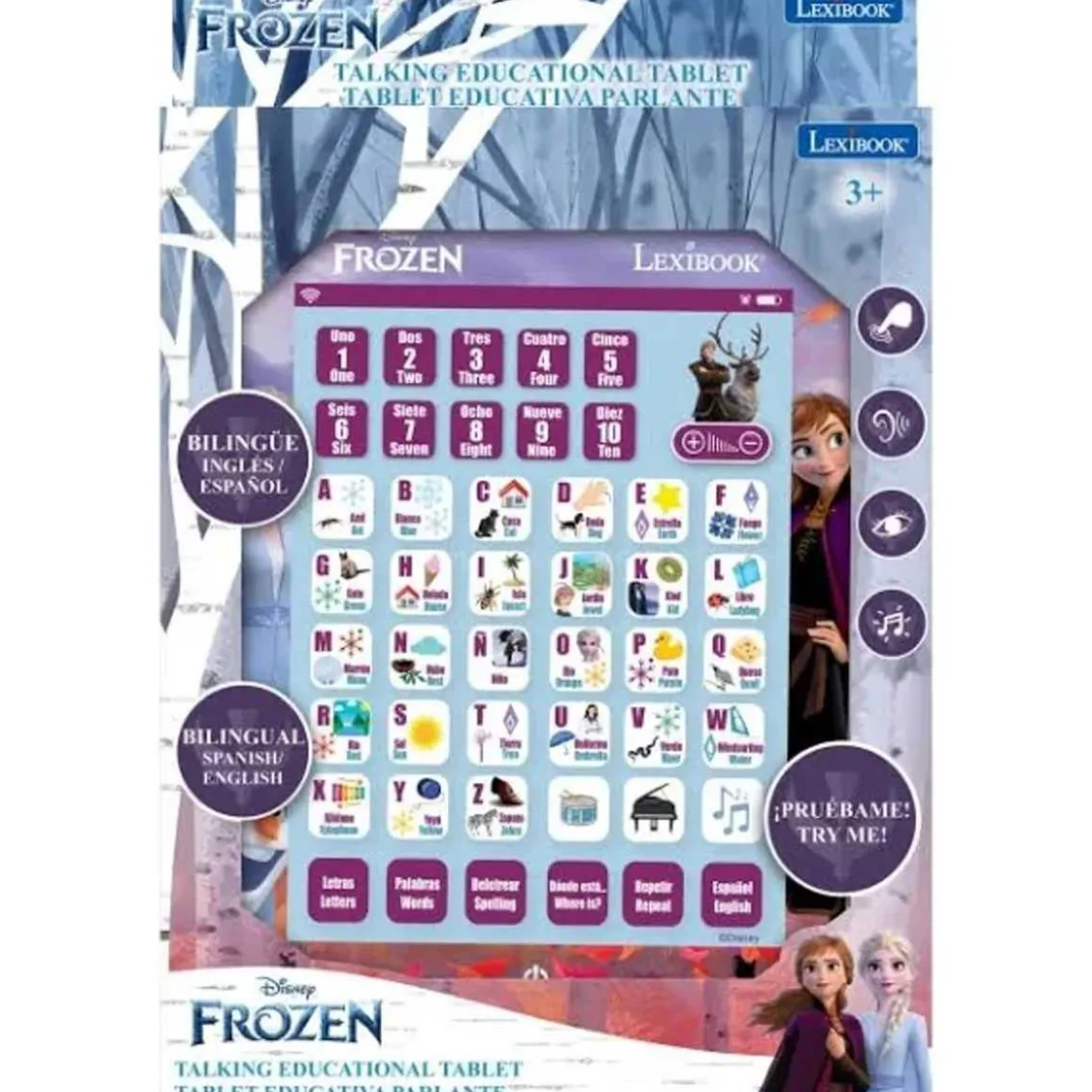 Lexibook - Frozen - Tableta educativa bilingüe Frozen para aprender letras, números, vocabulario y música ㅤ