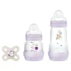 MAM - Kit de inicio biberón + chupete Welcome to the World morado
