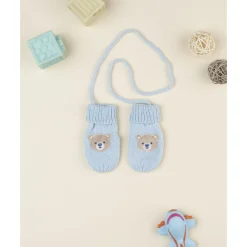Manoplas de bebé azules con bordado de osito