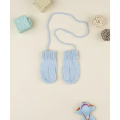 Manoplas de bebé azules con bordado de osito