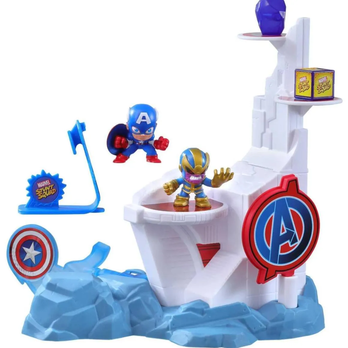 Marvel - Capitán América - Marvel Stunt Squad: Set de Juego Tower Smash con Figuras de Acción 3,5 cm ㅤ