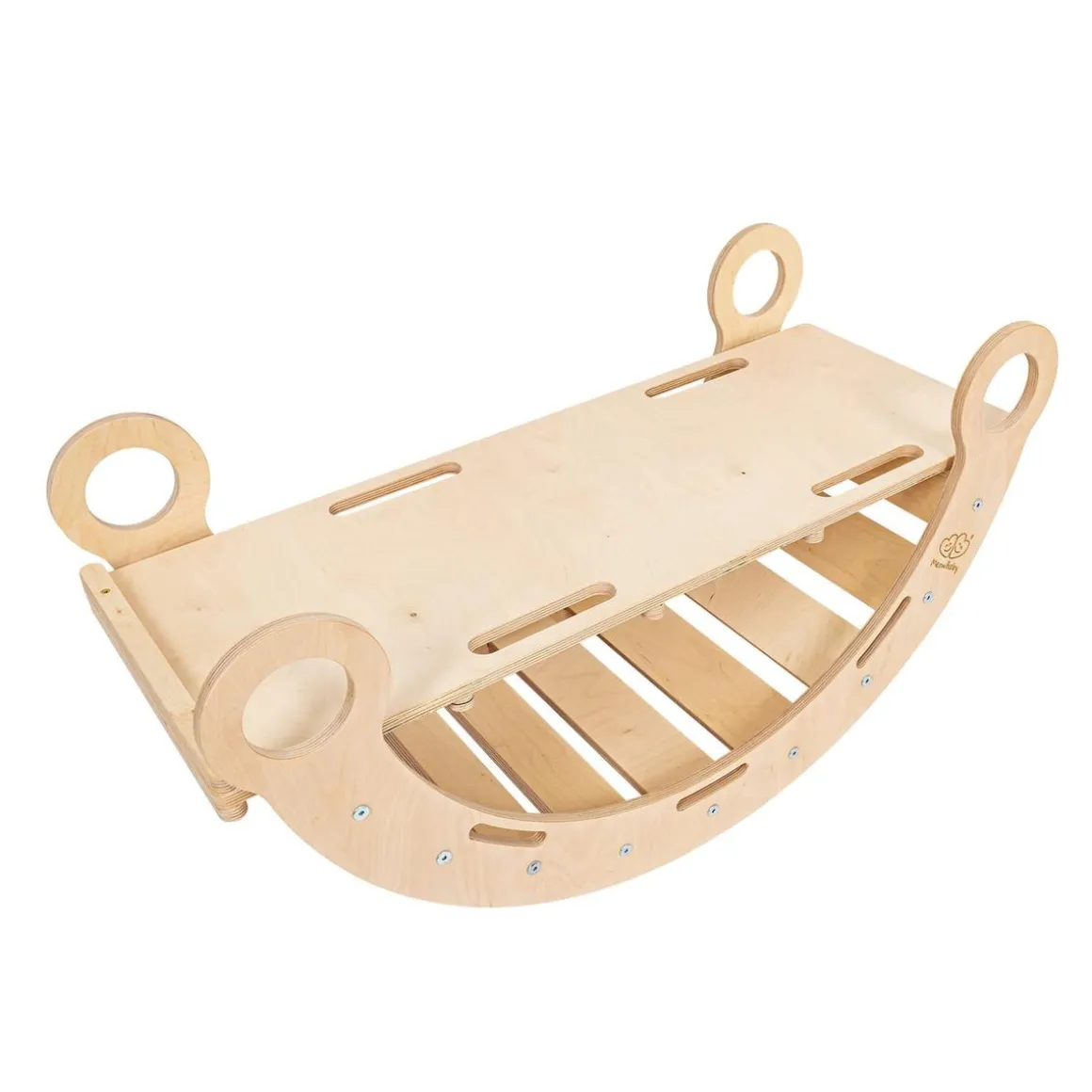 MeowBaby - Mecedora Infantil de Madera Natural con Tobogán y Cojín Rosa “Medium Dream Rocker Classic”