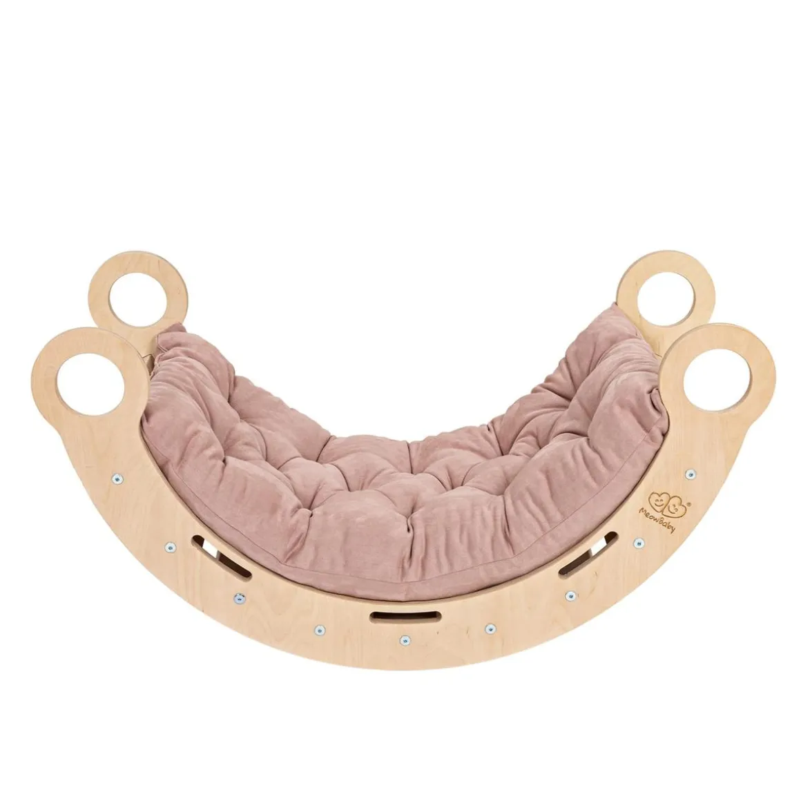 MeowBaby - Mecedora Infantil de Madera Natural con Tobogán y Cojín Rosa “Medium Dream Rocker Classic”