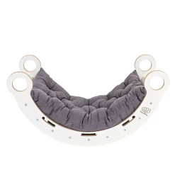 MeowBaby - Mecedora Infantil Blanca con Tobogán, Escalera y Cojín Gris “Medium Dream Rocker White Wood”