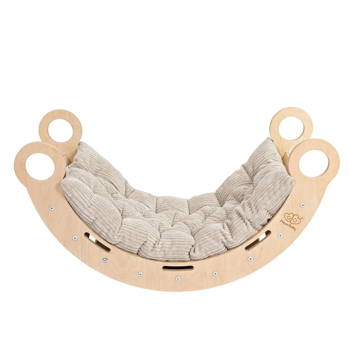 MeowBaby - Mecedora Infantil de Madera Natural con Escalera y Cojín Beige “Medium Dream Rocker Classic”