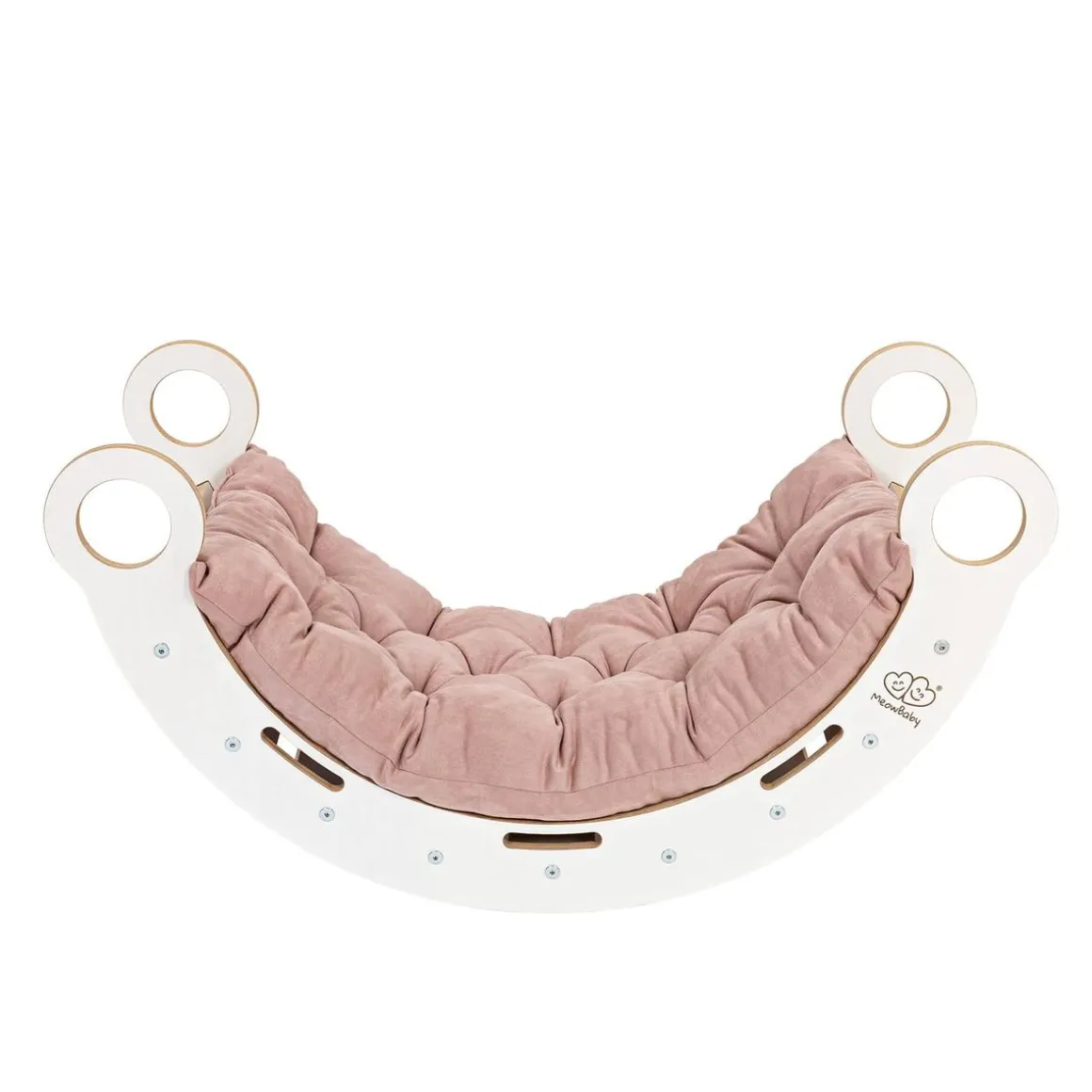 MeowBaby - Mecedora Infantil Blanca con Escalera y Cojín Rosa “Medium Dream Rocker White Wood”