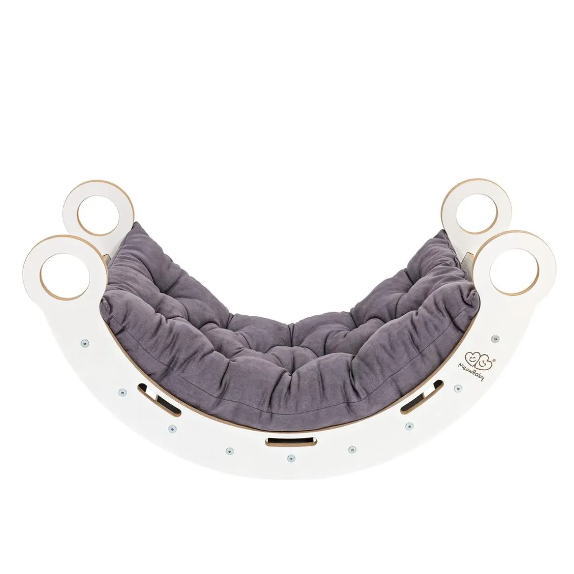 MeowBaby - Mecedora Infantil Blanca con Escalera y Cojín Gris “Medium Dream Rocker White Wood”