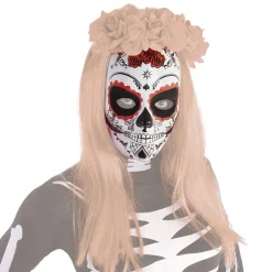 Máscara Calavera Katrina Rosas Rojas Día de los Muertos
