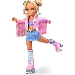Nancy - Muñeca patinadora con accesorios y chaqueta rosa, para niños y niñas
