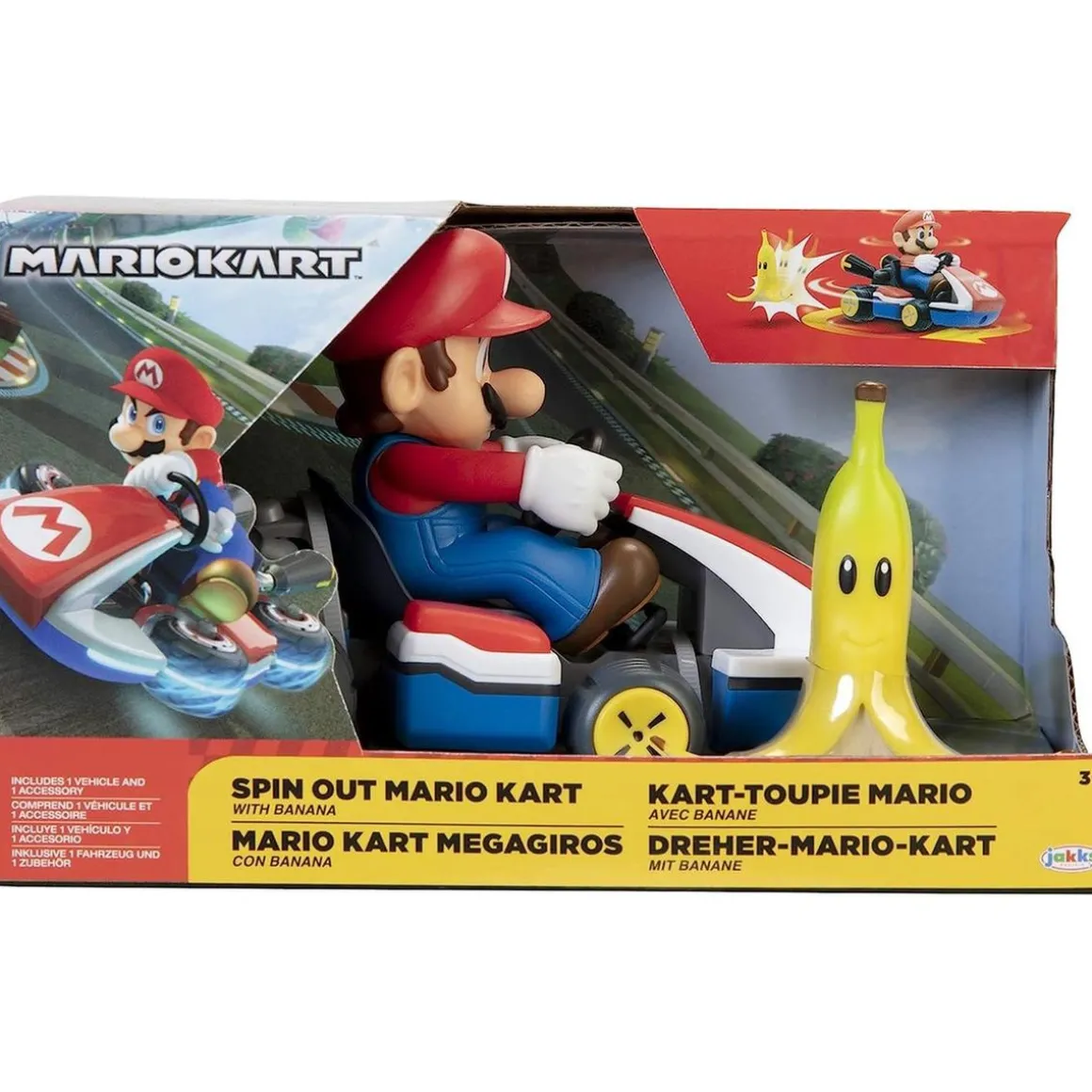 Nintendo - Super Mario - Vehículo acrobático de Super Mario Kart con plátano y giros 360º ㅤ