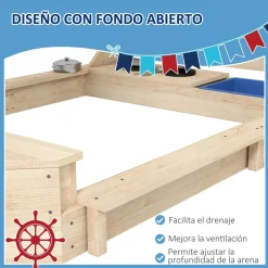 Outsunny - Arenero de madera Barco pirata