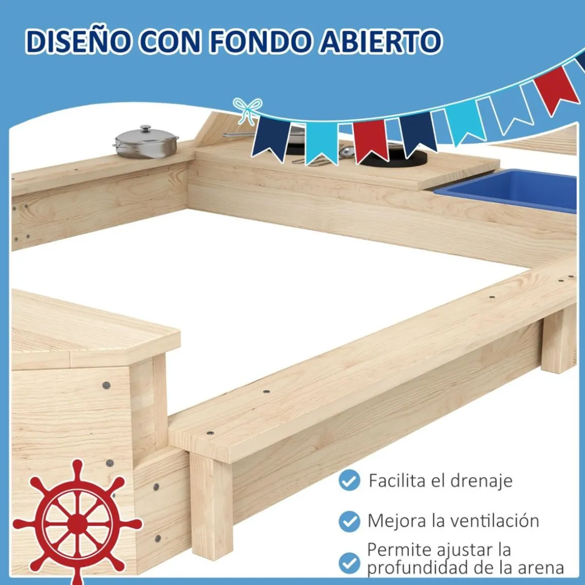 Outsunny - Arenero de madera Barco pirata