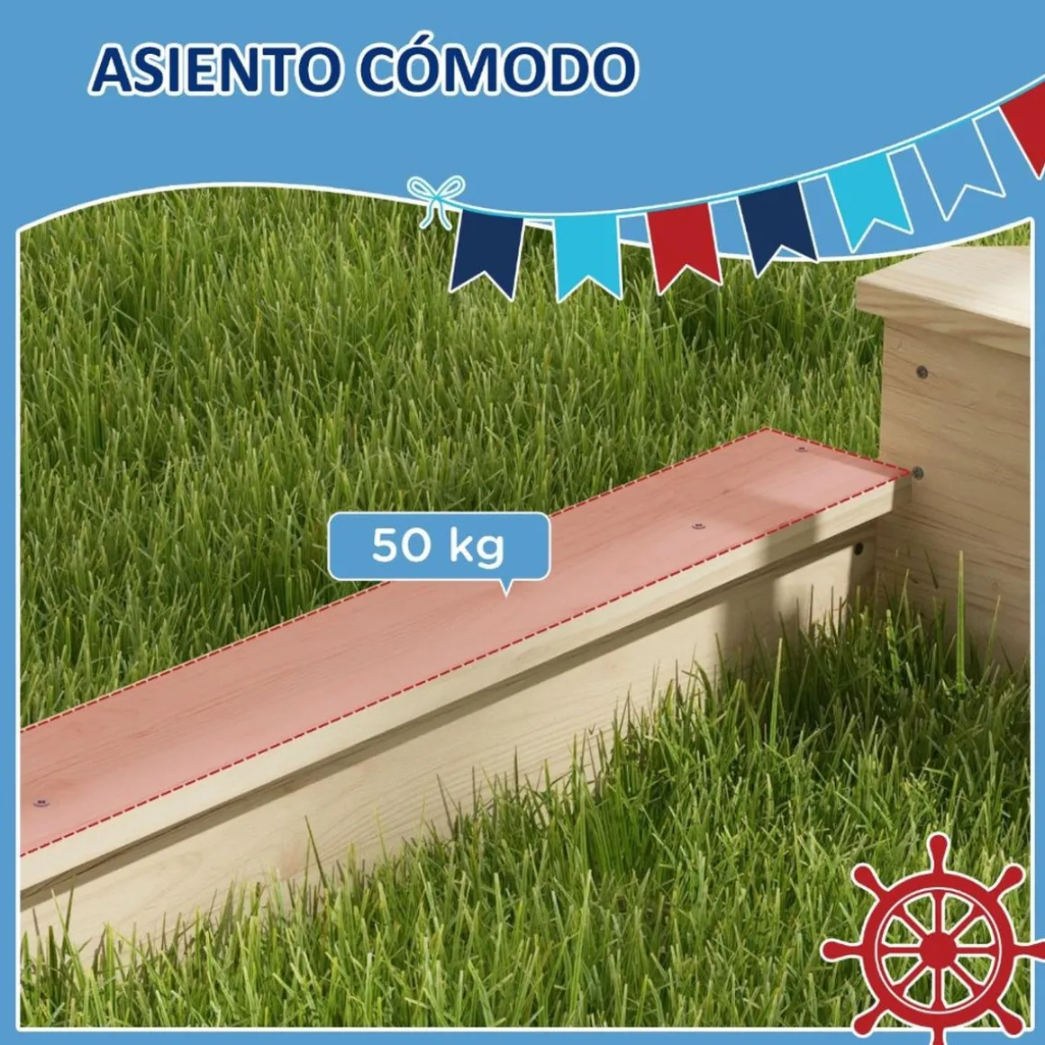 Outsunny - Arenero de madera Barco pirata