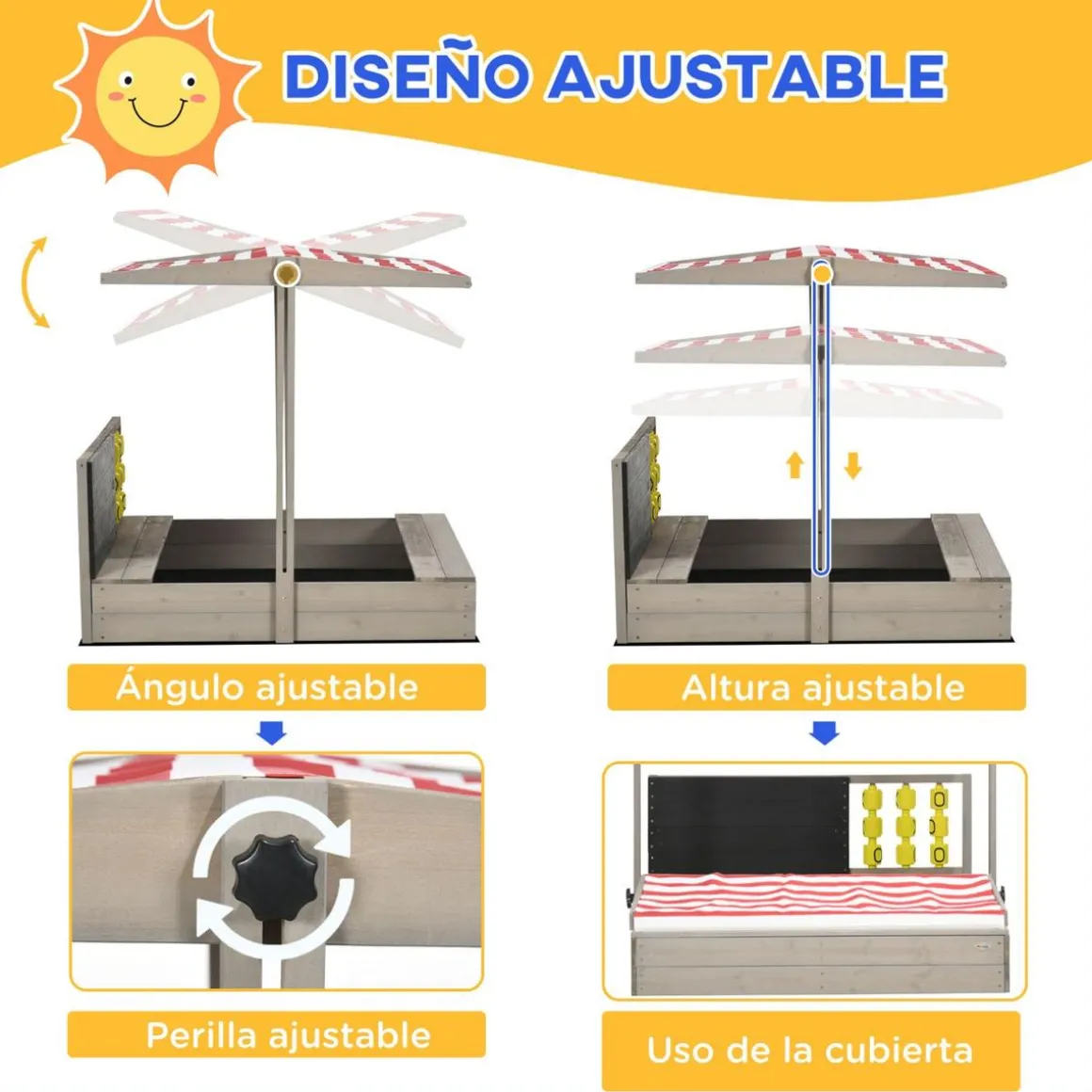 Outsunny - Arenero de madera con toldo y pizarra