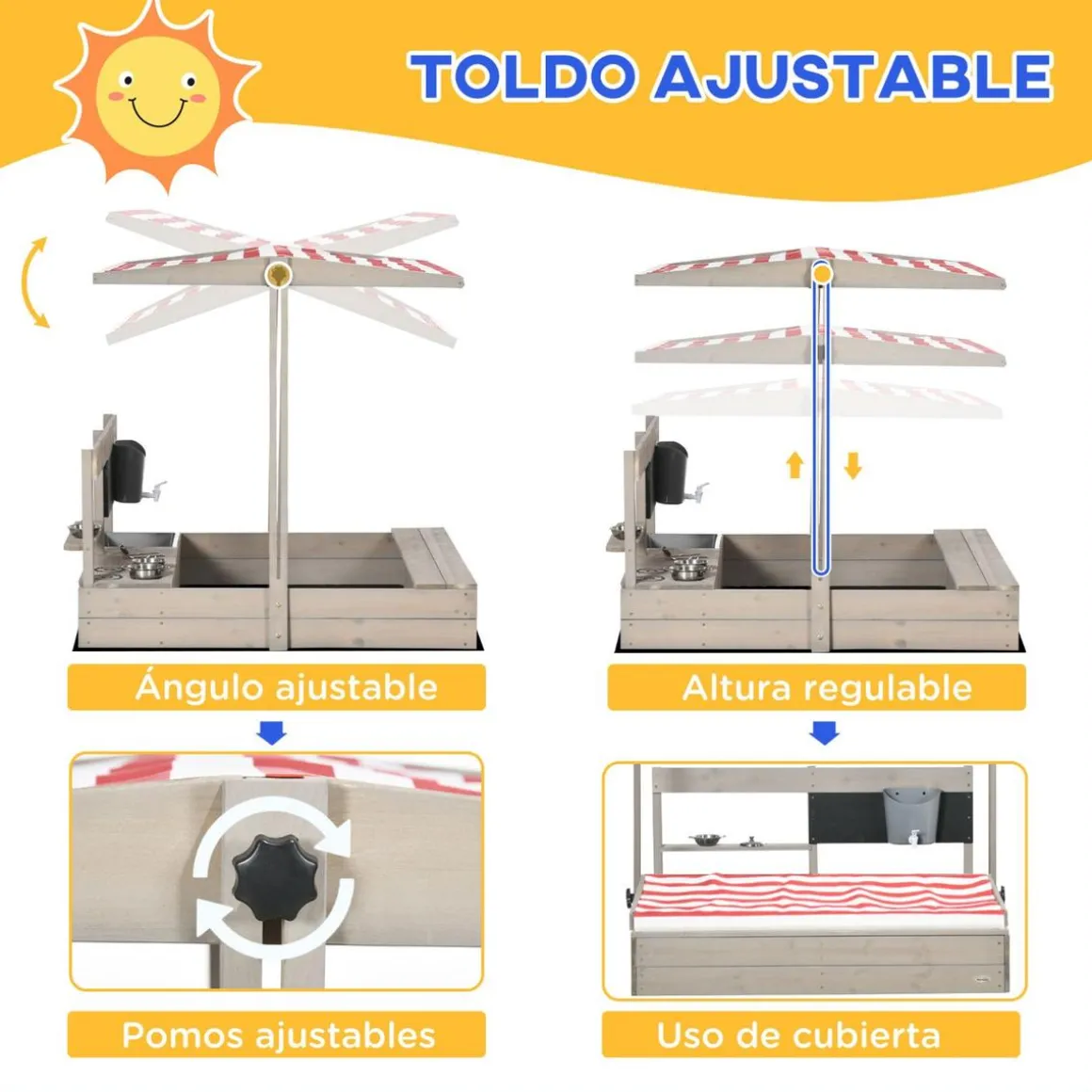 Outsunny - Arenero de madera con toldo
