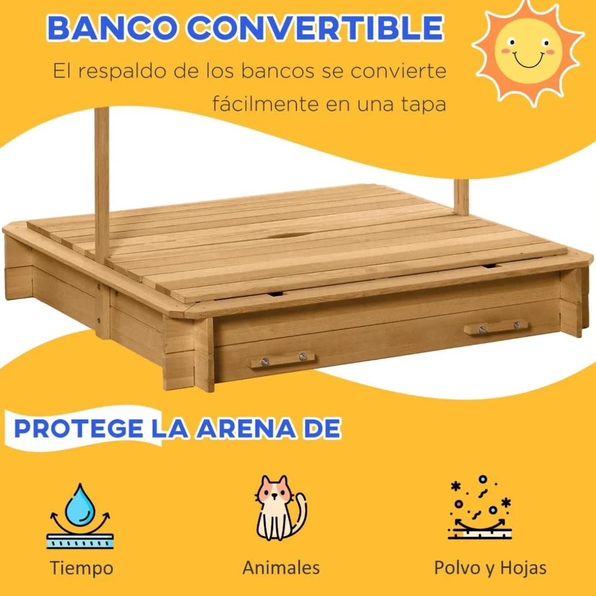 Outsunny - Arenero infantil de madera con toldo