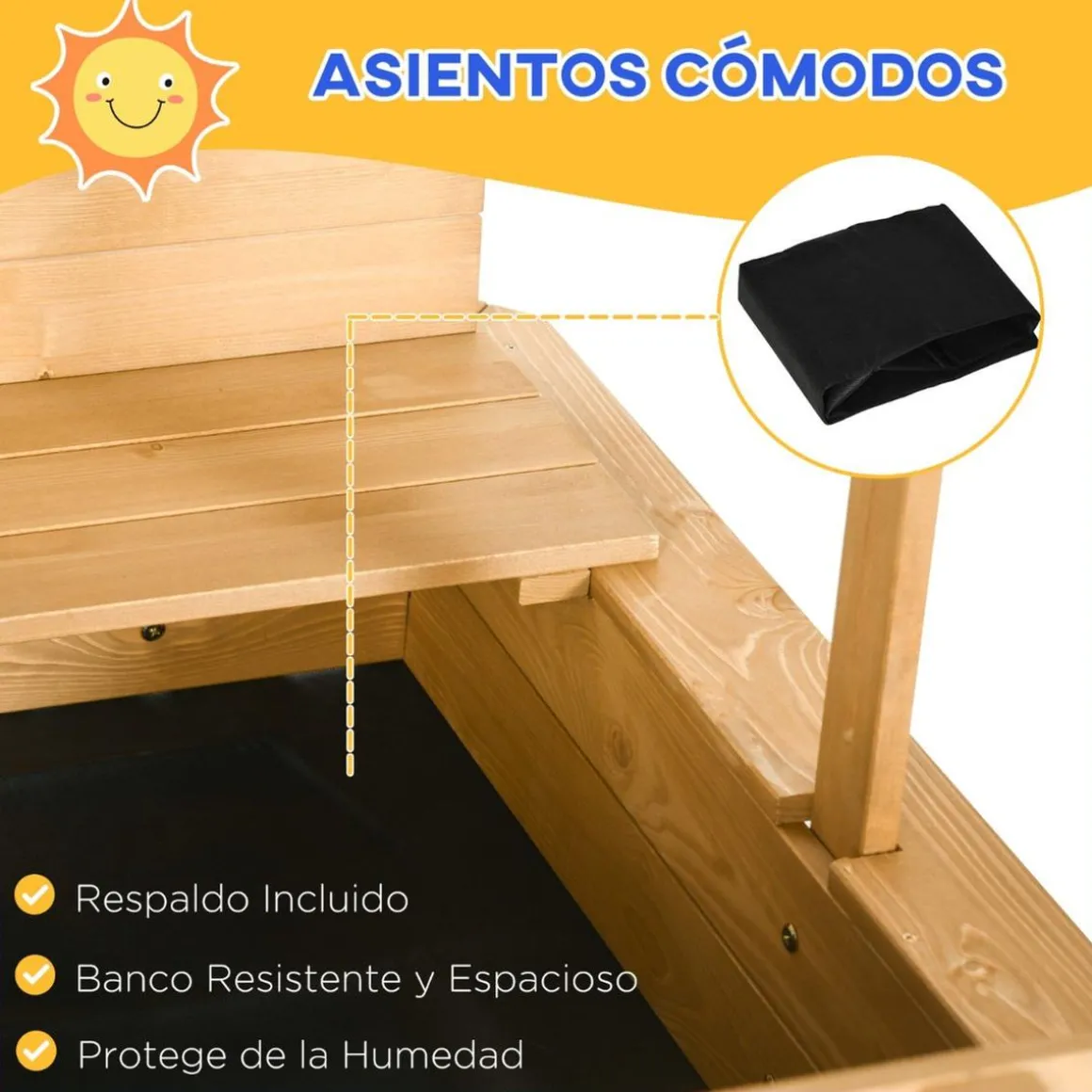 Outsunny - Arenero infantil de madera con toldo