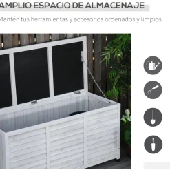 Outsunny - Baúl de jardín de madera Blanco