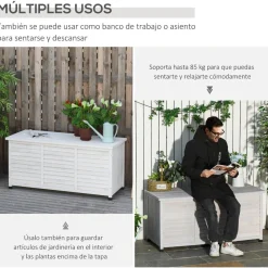Outsunny - Baúl de jardín de madera Blanco