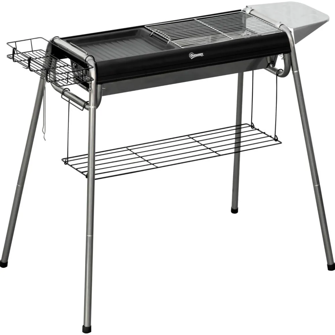 Outsunny - Barbacoa de carbón portatil con parrilla y plancha