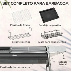 Outsunny - Barbacoa de carbón portatil con parrilla y plancha