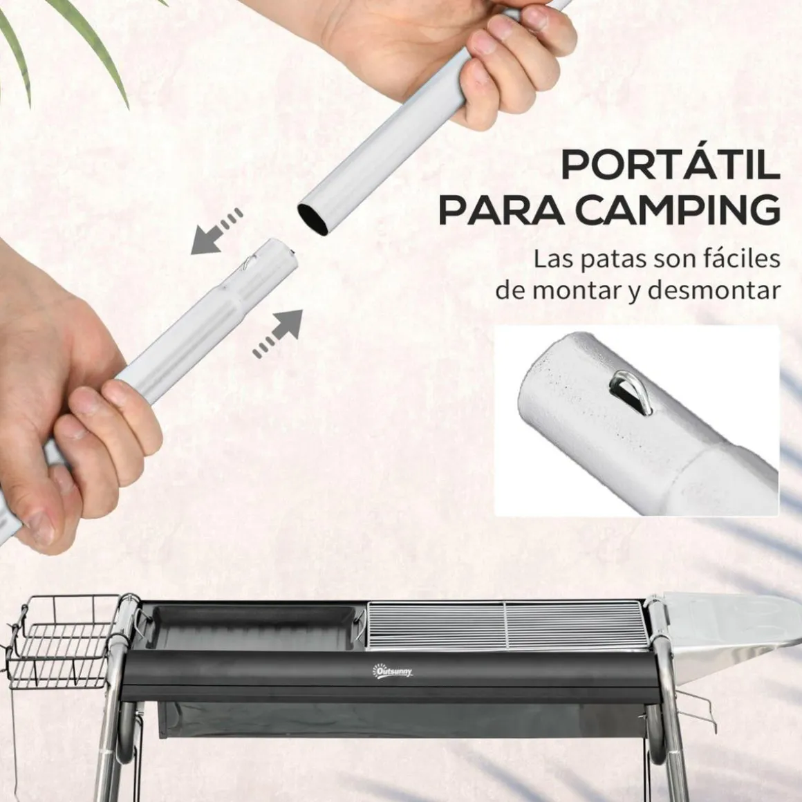 Outsunny - Barbacoa de carbón portatil con parrilla y plancha