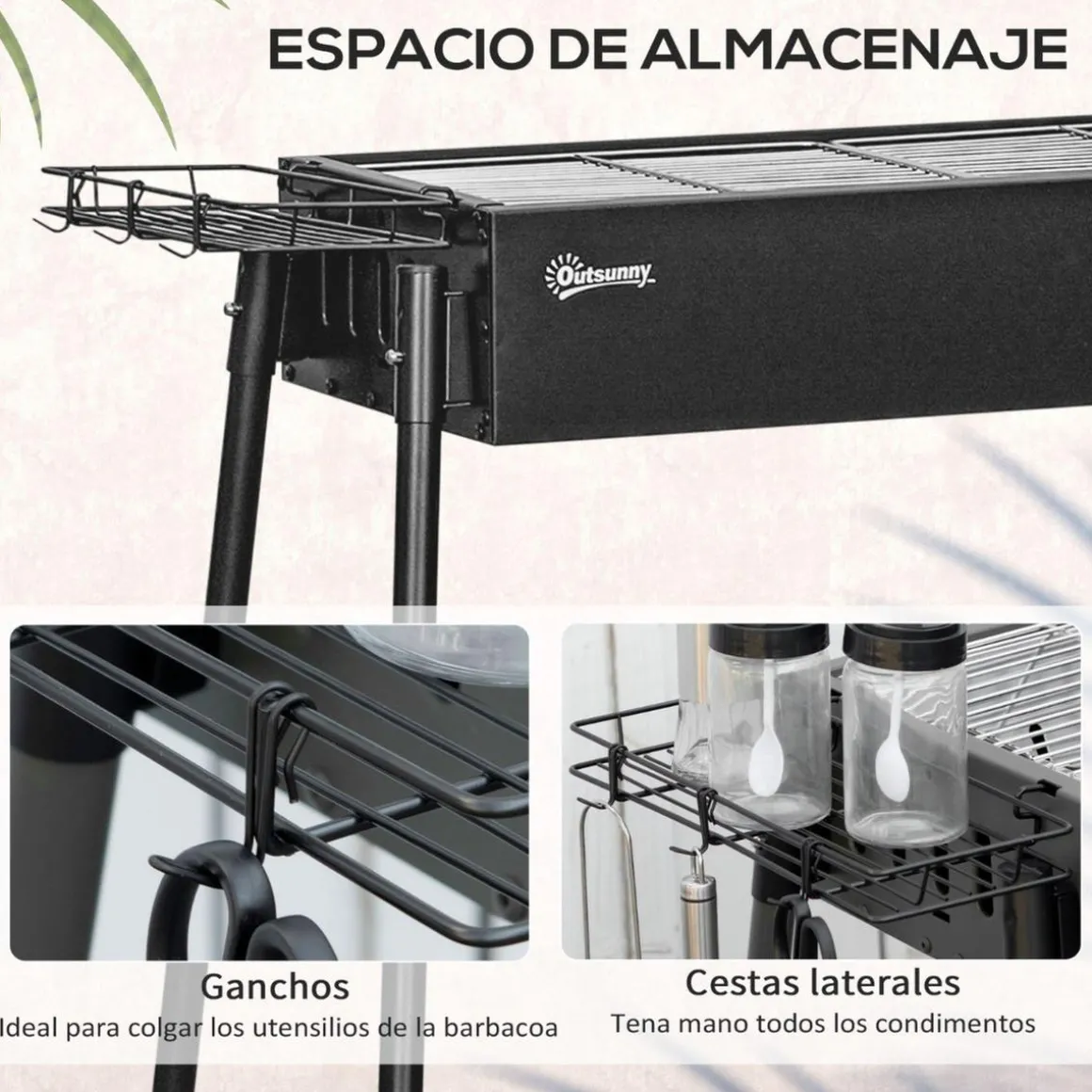 Outsunny - Barbacoa de carbón portatil con dos parrillas