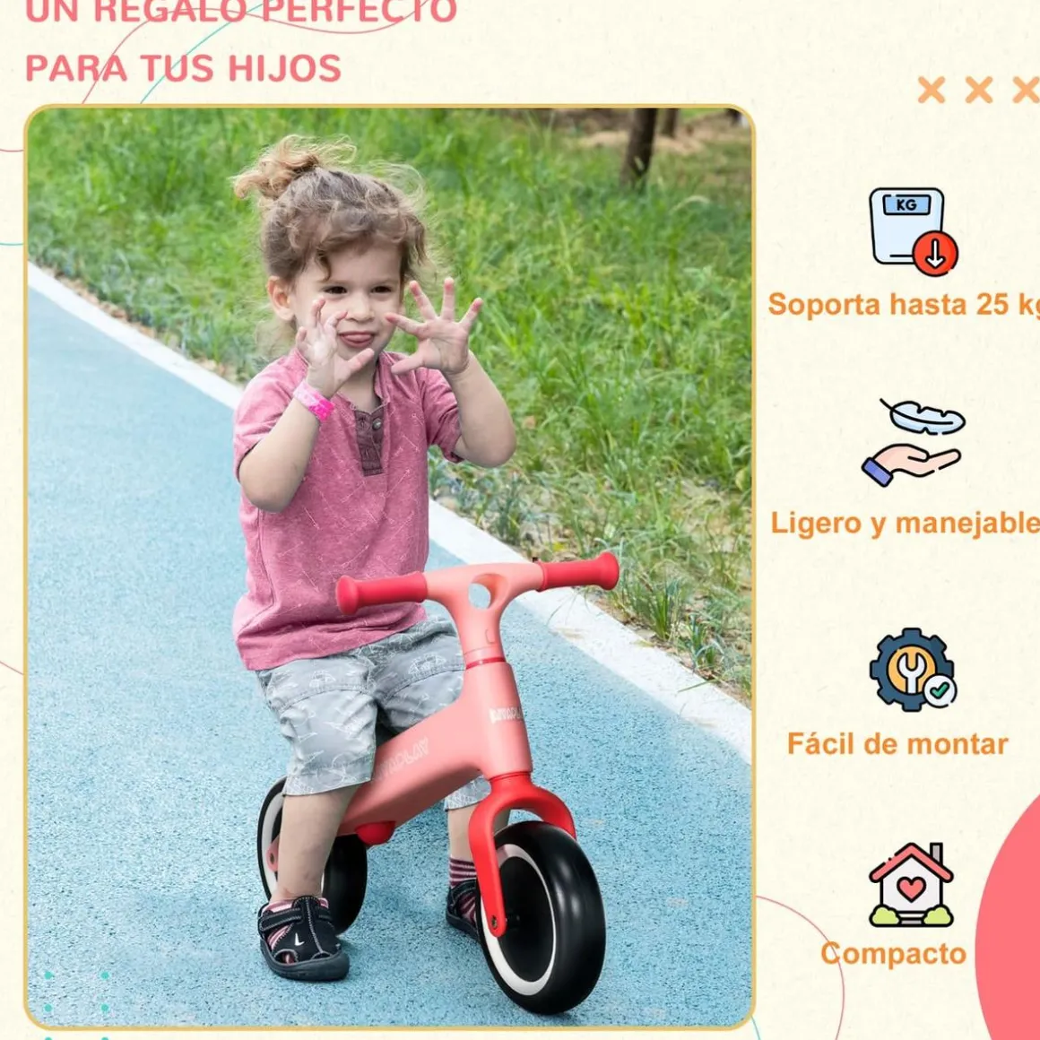 Outsunny - Bicicleta equilibrio Naranja con manillar giratorio